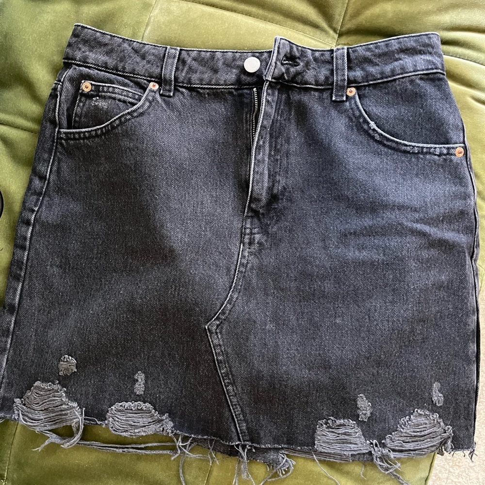 Topshop Black Distressed Mini Skirt